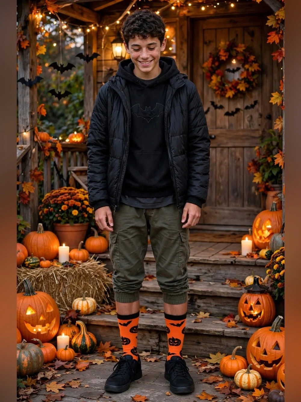 Veachog Halloween Socks - Women & Men Pumpkin and Bat Spooky holiday theme socks